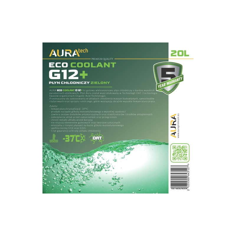 Охлаждающая жидкость Aura Eco COOLANT G12 +, зелёная, 20 л