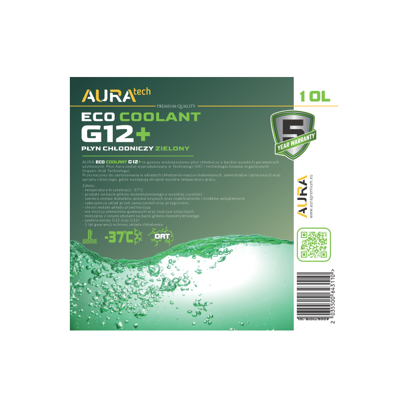 Охлаждающая жидкость Aura Eco COOLANT G12 +, зелёная, 10 л